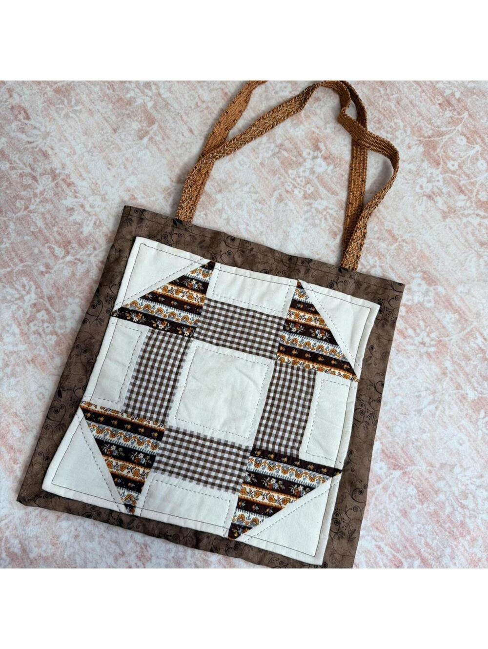Handmade patchwork quilted tote bag